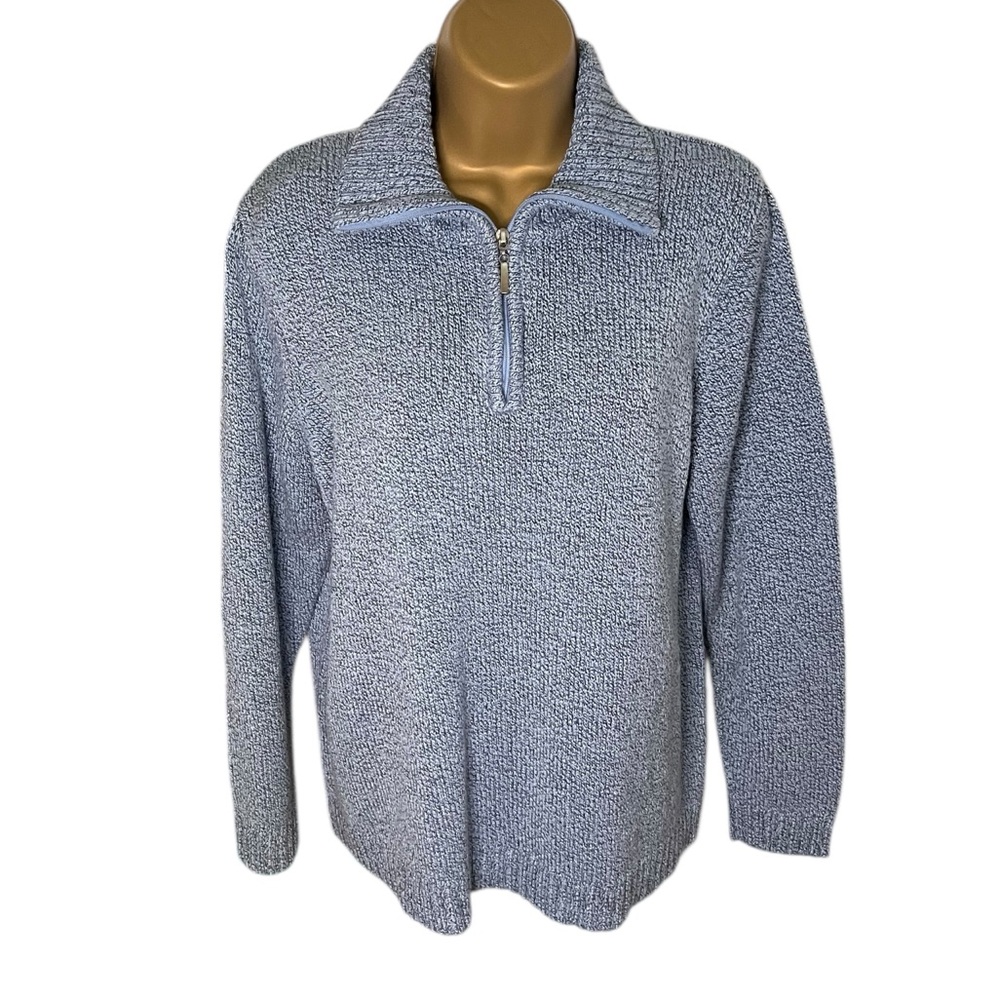 Y2K Carolyn Taylor Woman Half Zip Mock Neck Sweater Textured Knit Light Blue 2X